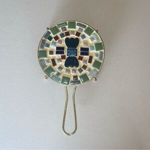 Vintage Trivet Micro Mosaic Tile Hearts Mid-Century Metal Frame Handle Handmade